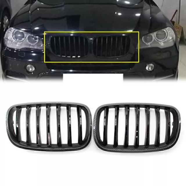 For BMW X5 X6 E70 E71 2008-2013 Carbon Style Frame Gloss Black Grill Car Grille