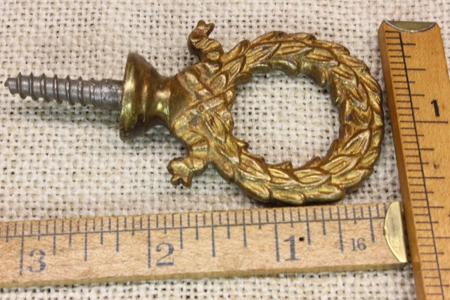old Plant Hook Wreath Ring Ceiling Bird Cage Hanger rustic tarnished BRASS 5