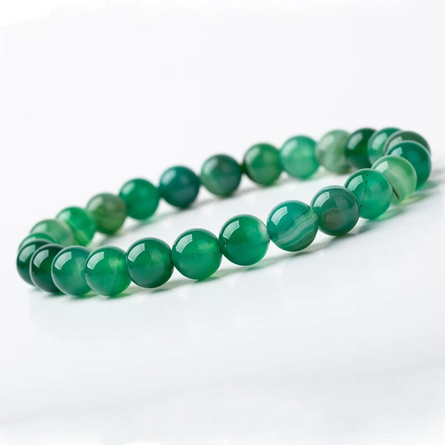8mm Natural Agate Beads Handmade Bracelet 7.5inch Meditation Gemstone Jewelry