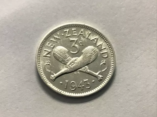 1943 New Zealand 3 Pence Km-7 Silver