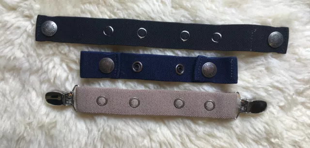 Set of 3 Dapper Snappers Baby Toddler Belt Adjuster Navy Black Khaki With Clips