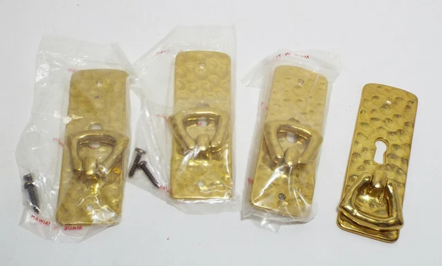 4 MISSION Style Hammered Brass DOOR PULL HANDLES w Key Hole Hardware NEW, UNUSED