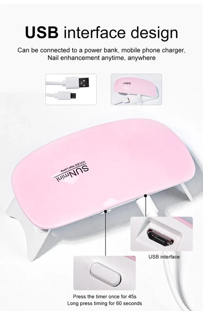 Mini Lampe UV Sèche-Ongles Portable 6W - USB - Pour Manucure à Domicile - Neuf