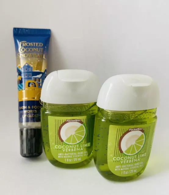 bath & body works Coconut Lime hand sanitizer & Frosted Coconut Lip Gloss Balm