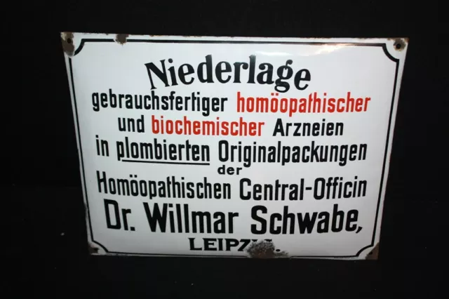 Niederlage Dr. Schwabe Leipzig Homöopathie -Emailschild 39 x 49 cm - D um 1910