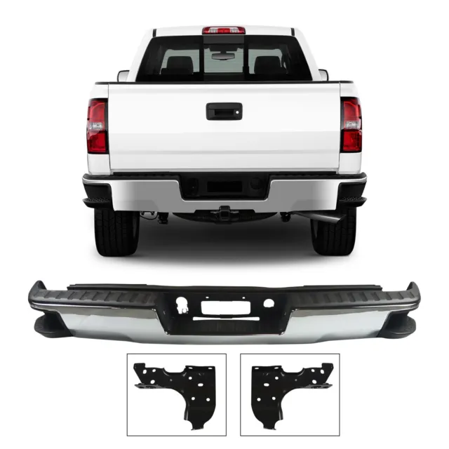 Rear Step Bumper Fit 2014-2018 Silverado Sierra 1500 Chrome W/O Sensor&Vent Hole