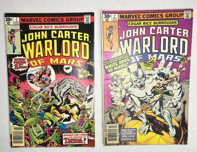John Carter Warlord Of Mars 1 And 2 Marvel Comics 2 Issue Lot Bronze Age