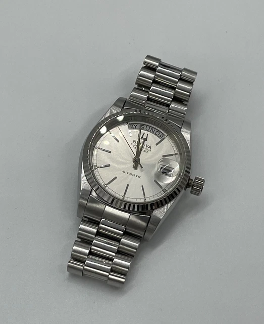 As-is item  BULOVA SUPER SEVILLE DAY DATE AUTOMATIC SS VTG Vintage White
