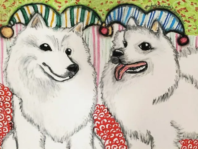AMERICAN ESKIMO DOG Jesters Pop Folk Art 8x10 Signed Print Artist KSams