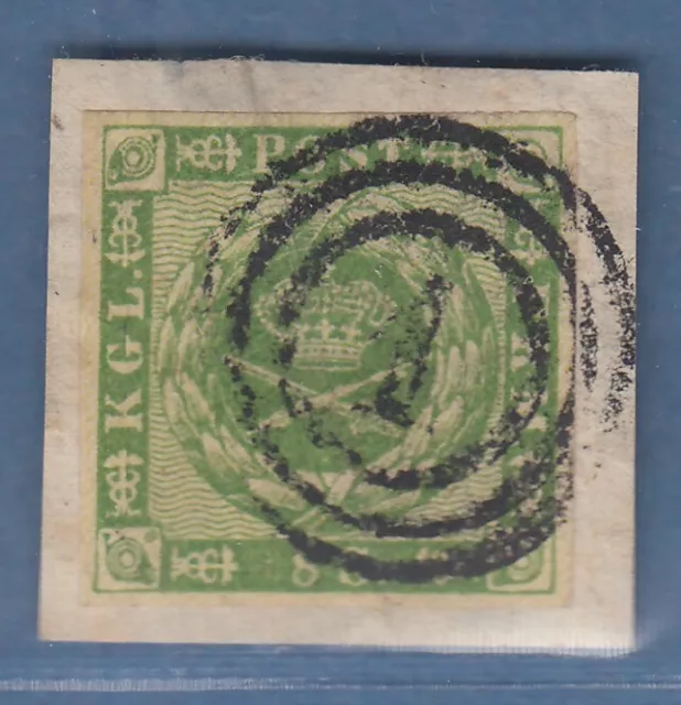 Dänemark 1858 8S grün Mi.-Nr. 8 gestempelt mit Ring-Nr.-O 1