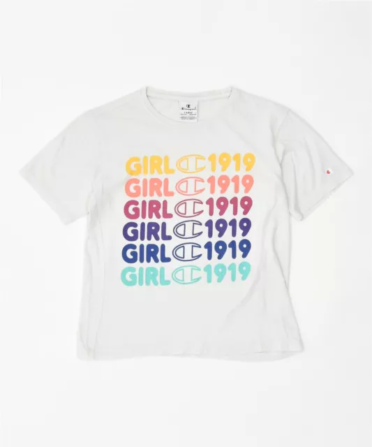 CHAMPION Girls Graphic T-Shirt Top 11-12 Years Large White Cotton LG01