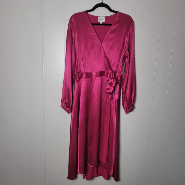 NWT Nine West Pink Metallic Long Sleeve Wrap Dress Size Large