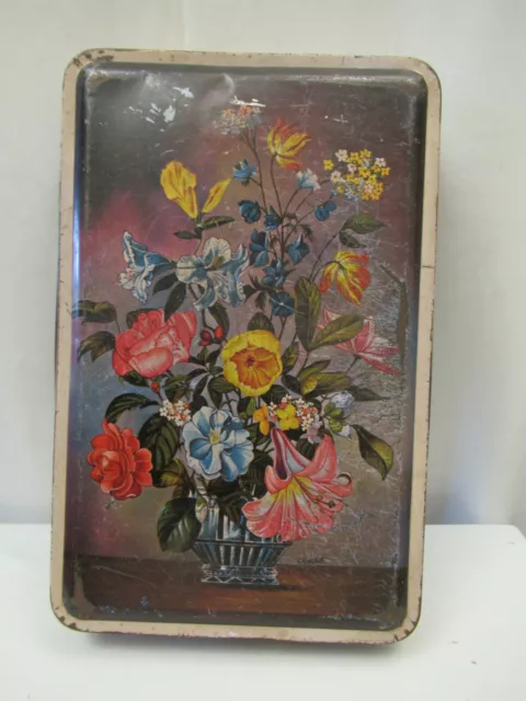 Vintage Empty Tin Container Litho Print Flowers Pot Colorful Made By Bombay Tin"