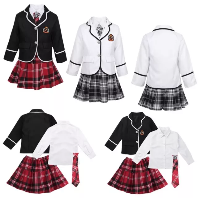 CHICTRY Mädchen Schuluniform Japan Anime Kostüm Set Anzug Jacke karierter Rock 3