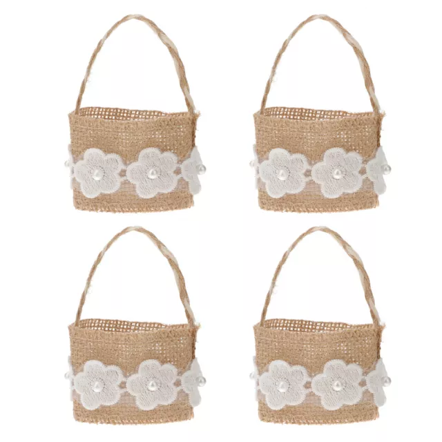 4 Pcs Banquet Panier De Bonbons En Toile Jute Fleurs Dentelle