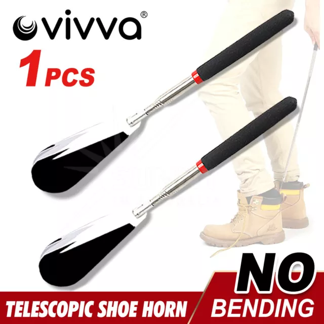 Vivva 75cm Telescopic Long Handle Shoehorn Stainless Steel Shoe Horn Lifter Tool