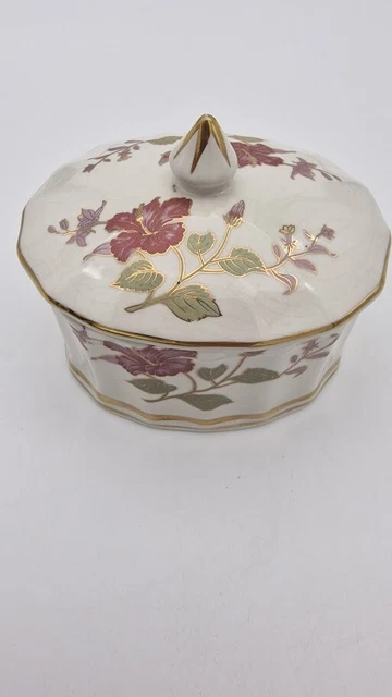 Vintage Bonbonniere mit Deckel Blumenmuster vergoldete Kolibri von Fapodel Schmuckschachtel