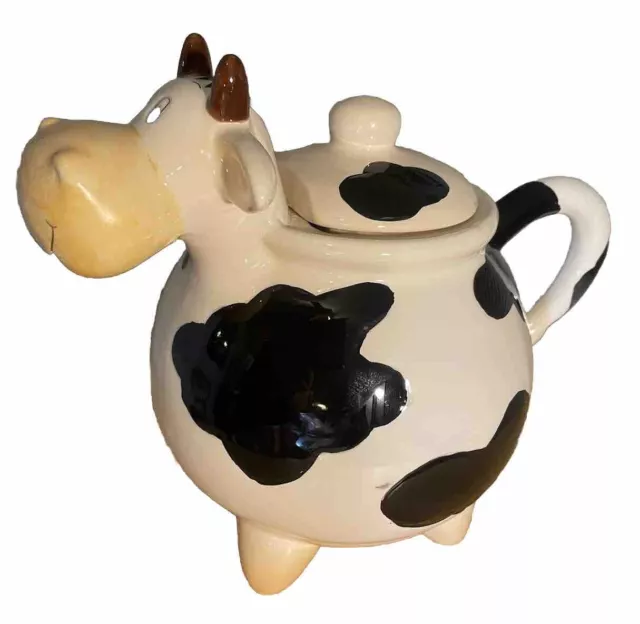 Ceramic Cow Teapot, Round, Black & White with Lid, 32oz Capacity