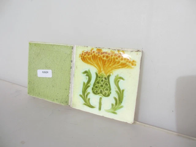 Antique Ceramic Tile Vintage Floral Art Nouveau Flowers Old Leaf Victorian 3