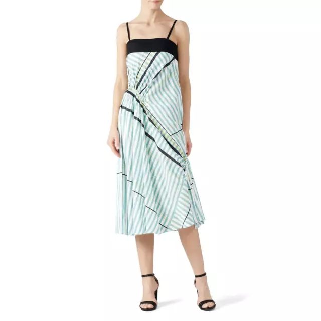 Cedric Charlier Womens Stripe Ruched Dress Sz 4 White Multi FLAW