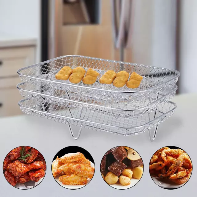 3x Electric Fryer Racks Grilling Rack Layered Baking Basket Pan Air Fryer