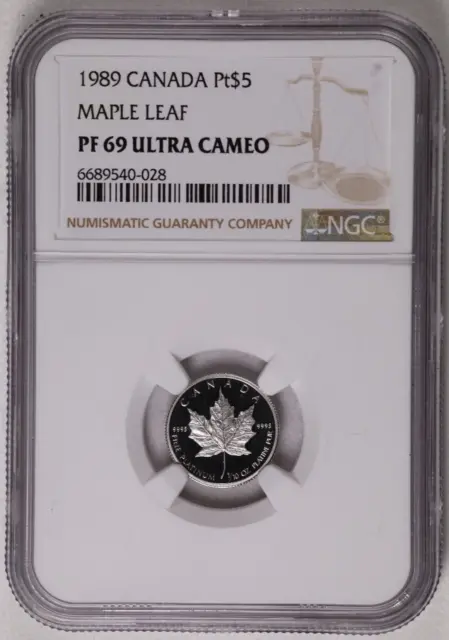 Canada 1989 Maple Leaf $5 - 1/10 Oz 9999 Platinum Proof Coin - NGC PF 69 UC