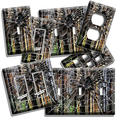 Large Tarantula Spider Web Mossy Wood Light Switch Outlet Plate Rustic Art Decor