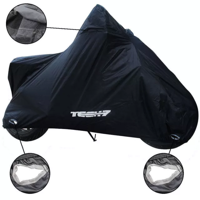 Waterproof Black Motorcycle Cover Rain Protection Breathable Vented Tech7 4 Size