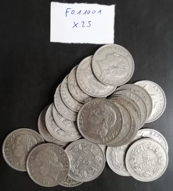 Lot monnaies françaises 25 pièces 5 Francs Lavrillier Nickel