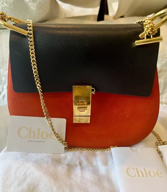 Chloe Drew Shoulder Bag Black And Orange