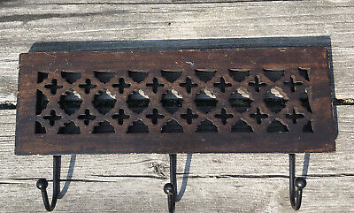 Vintage Indonesian Wood Wooden Wall Coat Rack 4 Hook Cutout Cross Bali