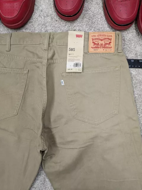 Levis 505 Mens Khaki Pants Jeans 38x32 Regular Fit Tan Denim Premium NWT $68 3