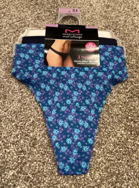 NWT Womens Maidenform Multicolor 3 Pack Thongs Panties Size 8 X-Large