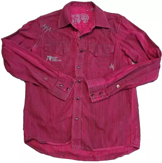 Southern Thread Western Shirt Mens Medium Red Stripe Long Sleeve Pearl Snap