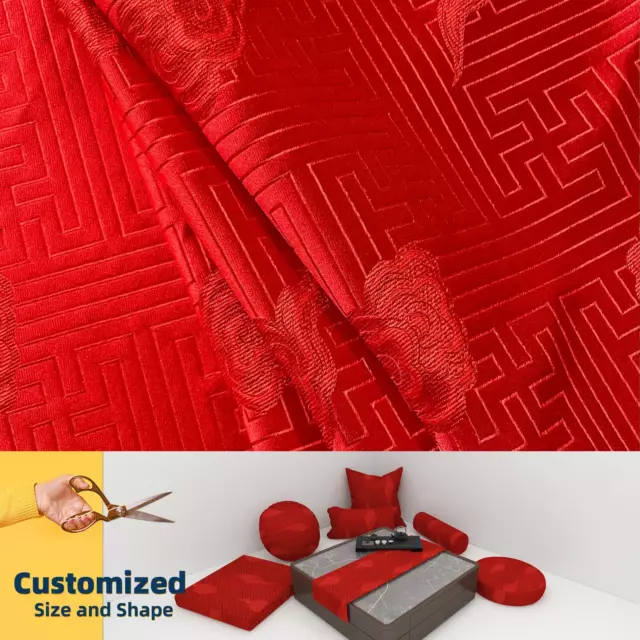Bd141*Fabric/Cushion Cover/Runner*Red Cloud Maze Faux Silk Kimono Brocade Pillow