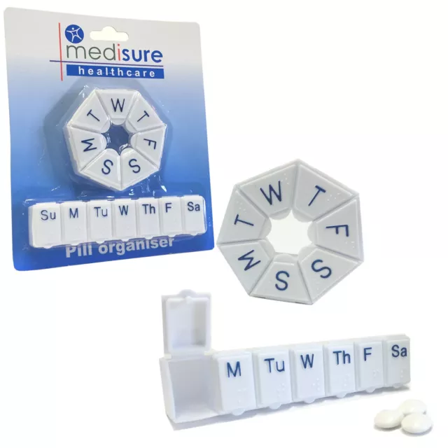 Medisure 7 Day Weekly Twin Pack Braille Pill Tablet Box Case Holder Organisers