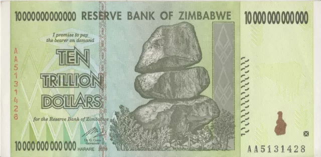 Billete de diez billones de dólares 2008 sin circular 10 0000000000 Banco de Zimbabue