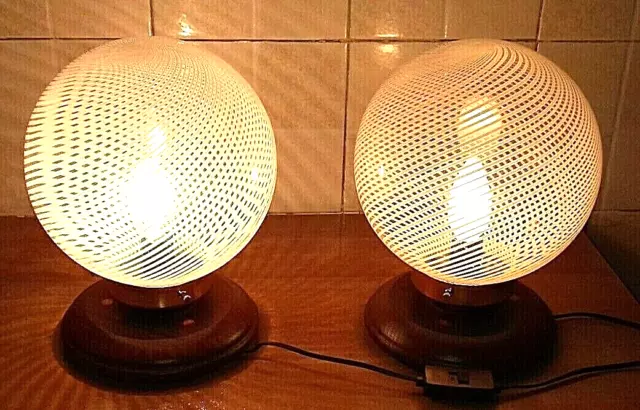 Coppia Lampade tavolo sfere spirale forse Venini anni60 Pair vintage table lamps