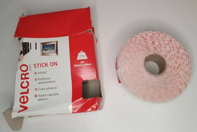 VELCRO Brand Heavy Duty Stick On Self Adhesive Tape 20mm/20mm( White ) 5m