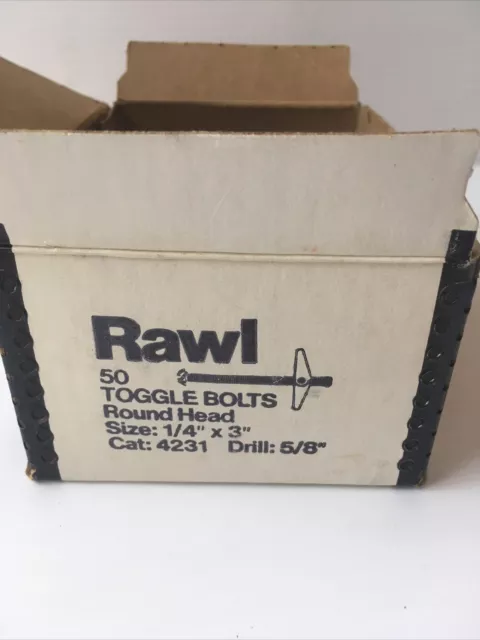 BOX LOT RAWL TOGGLE BOLTS ROUND HEAD 1/4" x 3" Cat:4231 Drill 5/8" Wall anchors 3