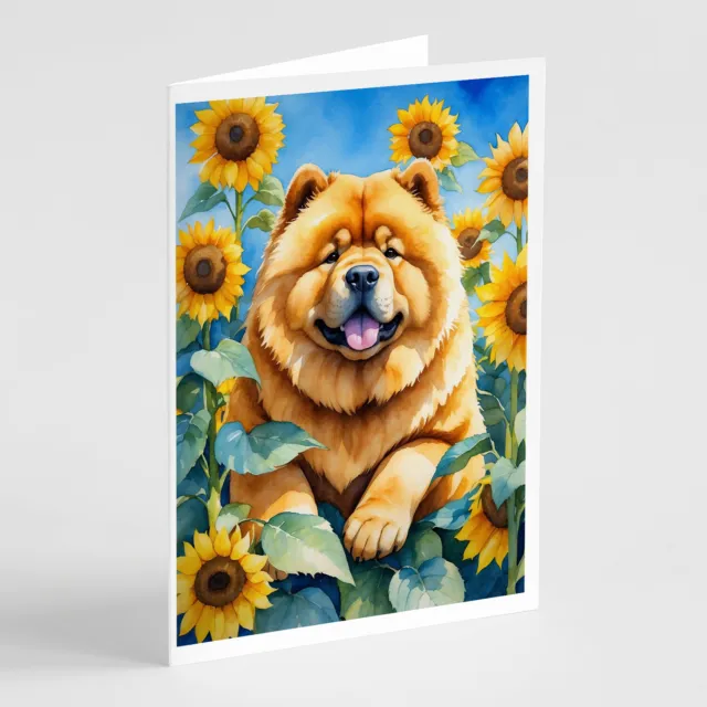 Chow Chow in Sunflowers Greeting Cards Envelopes Pack of 8 DAC6055GCA7P