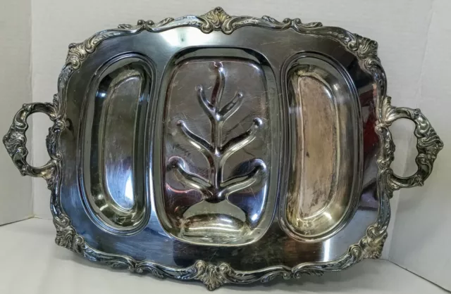 VINTAGE Stamped SILVERPLATE TRAY WELL & TREE MEAT PLATTER Ham Turkey Holiday