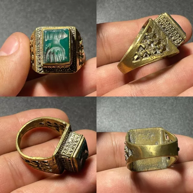 Wonderful Old Agate Intaglio Stone Ancient Bronze Seal Stamp Ring