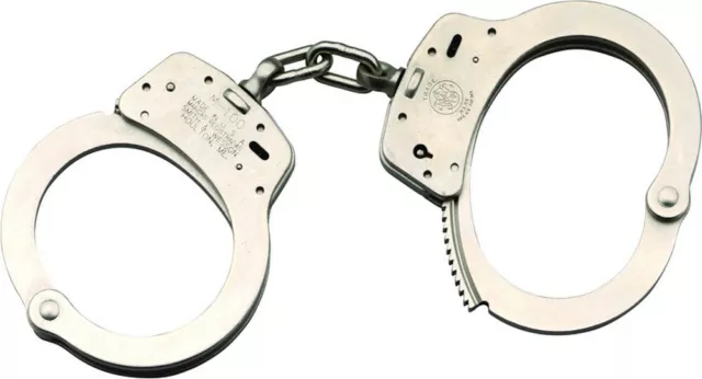 Smith & Wesson Nickel S&W Model 100 Chain Link Police Handcuffs & Keys - SW100