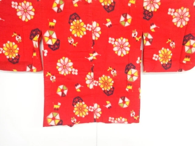 40494# Japanese Kimono / Antique Haori For Girls / Flower Toys