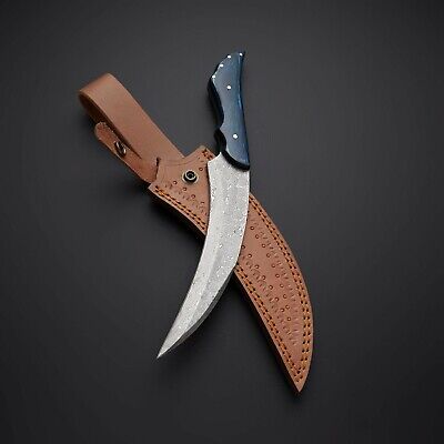 Custom Handmade Damascus Steel Hunting Knife/ Color Wood Handle With Sheath
