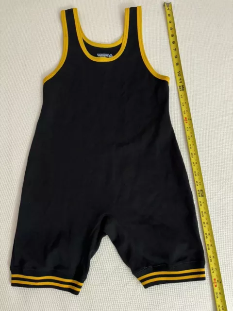 MATMAN Wrestling Co. Adult Medium Black Stretch W/ Yellow Banding Singlet USA