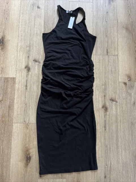 Michael Stars Women's Black Ruched Sleeveless Racerback Midi Dress Size Vivian