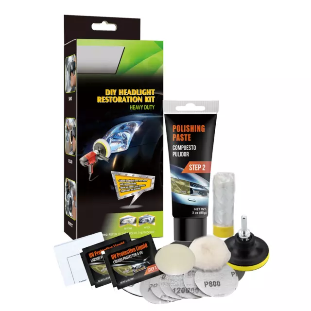 Heavy Duty Headlight Restoration Kit Car Lens Lamp Cleaning Sanding Repair Tools 3