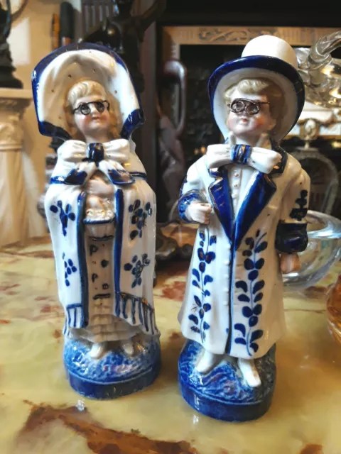 Antique Victorian Pair German Man & Woman Bisque Porcelain Figurines